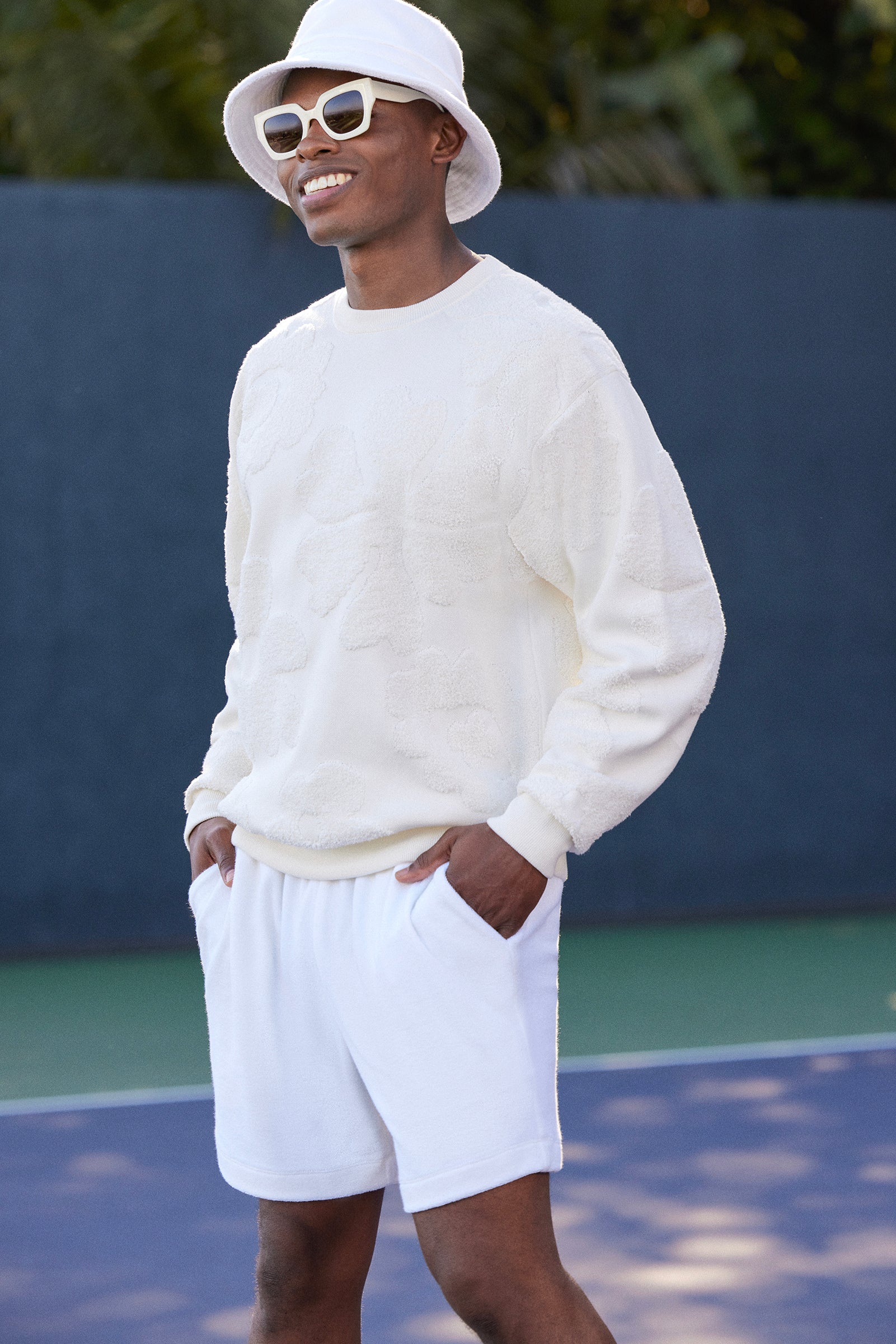Terry White Textured Crewneck Sweatshirt