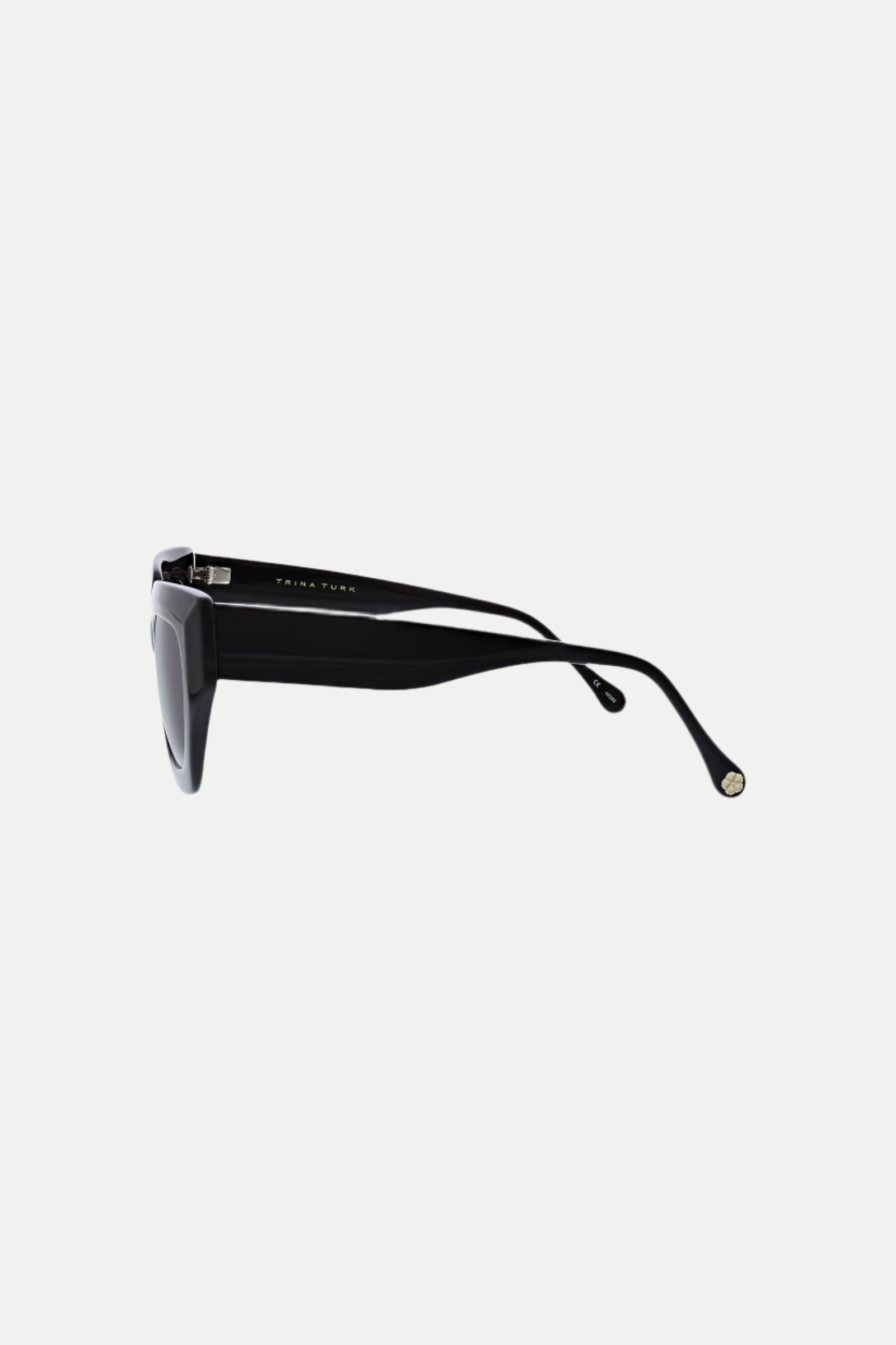 Side view of Sol Wide Frame Square Acetate Sunglasses in black with thick frames and gently curved arms, displayed against a plain white background.