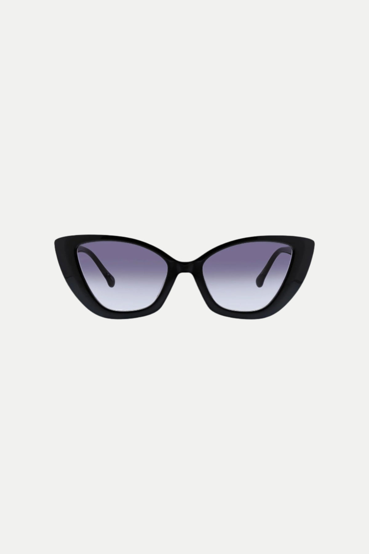 Tenerife Cat Eye Acetate Sunglasses in black, featuring dark gradient lenses, displayed against a plain white background.