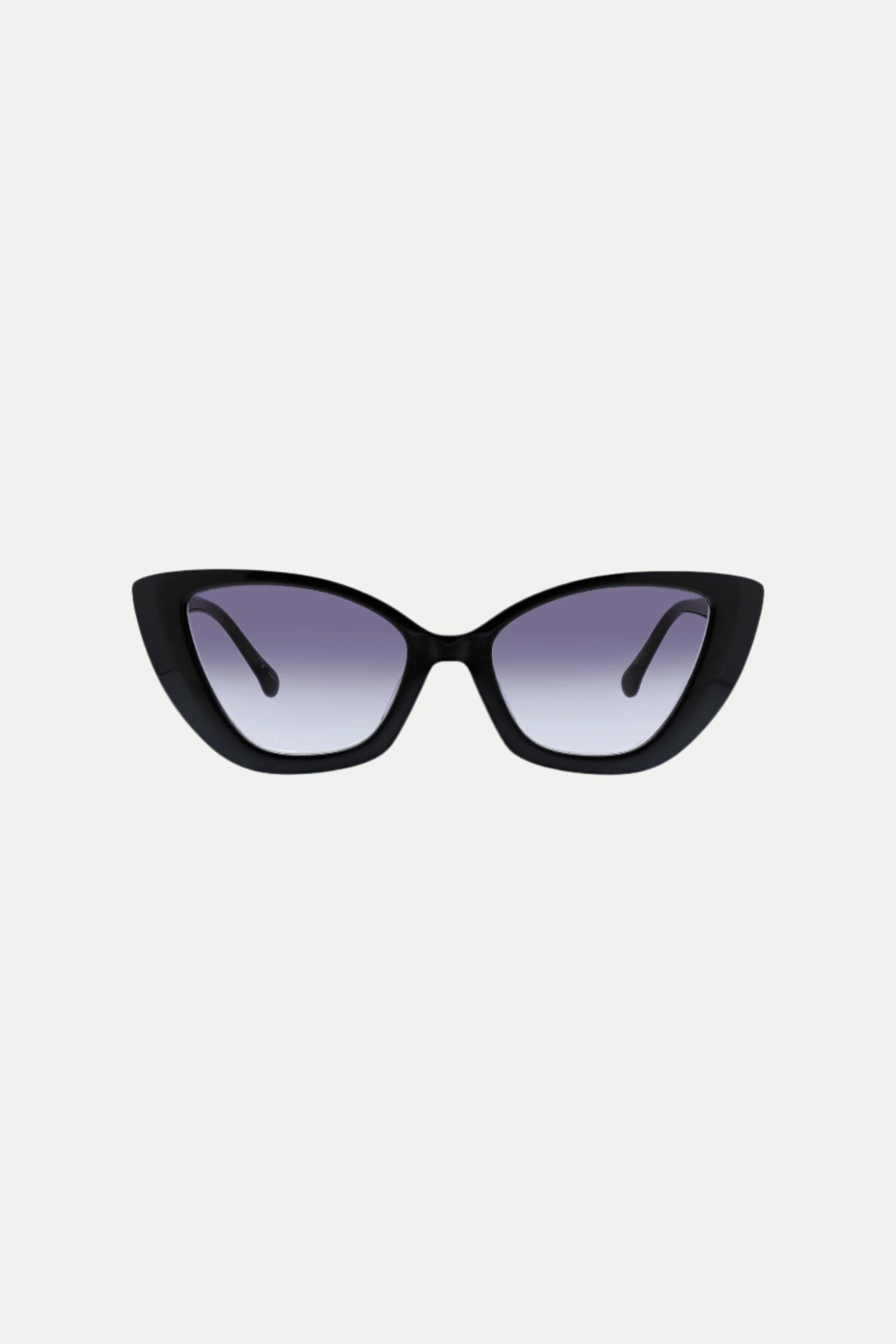 Tenerife Cat Eye Acetate Sunglasses in black, featuring dark gradient lenses, displayed against a plain white background.