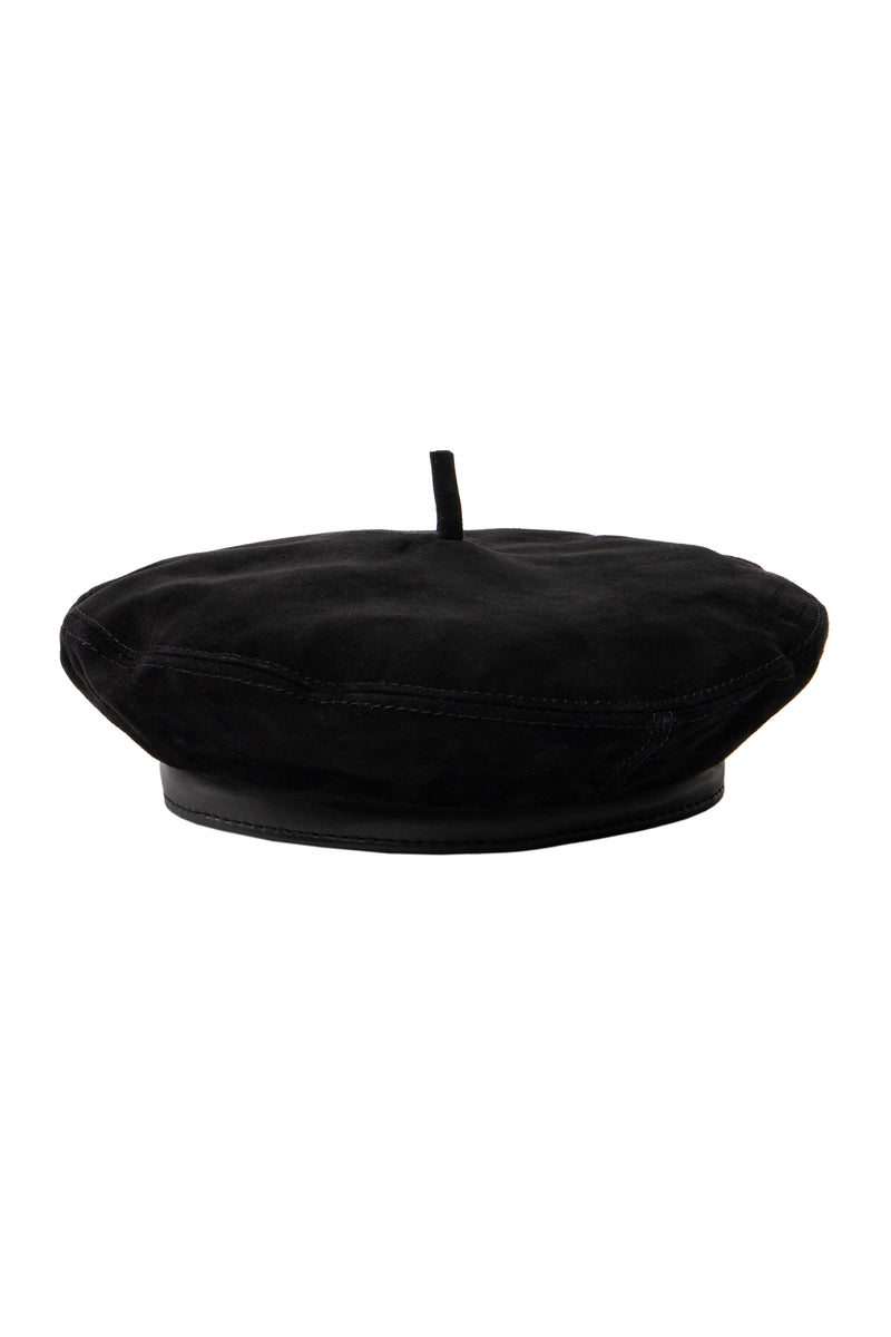 TT SUEDE AND LEATHER BERET in BLACK