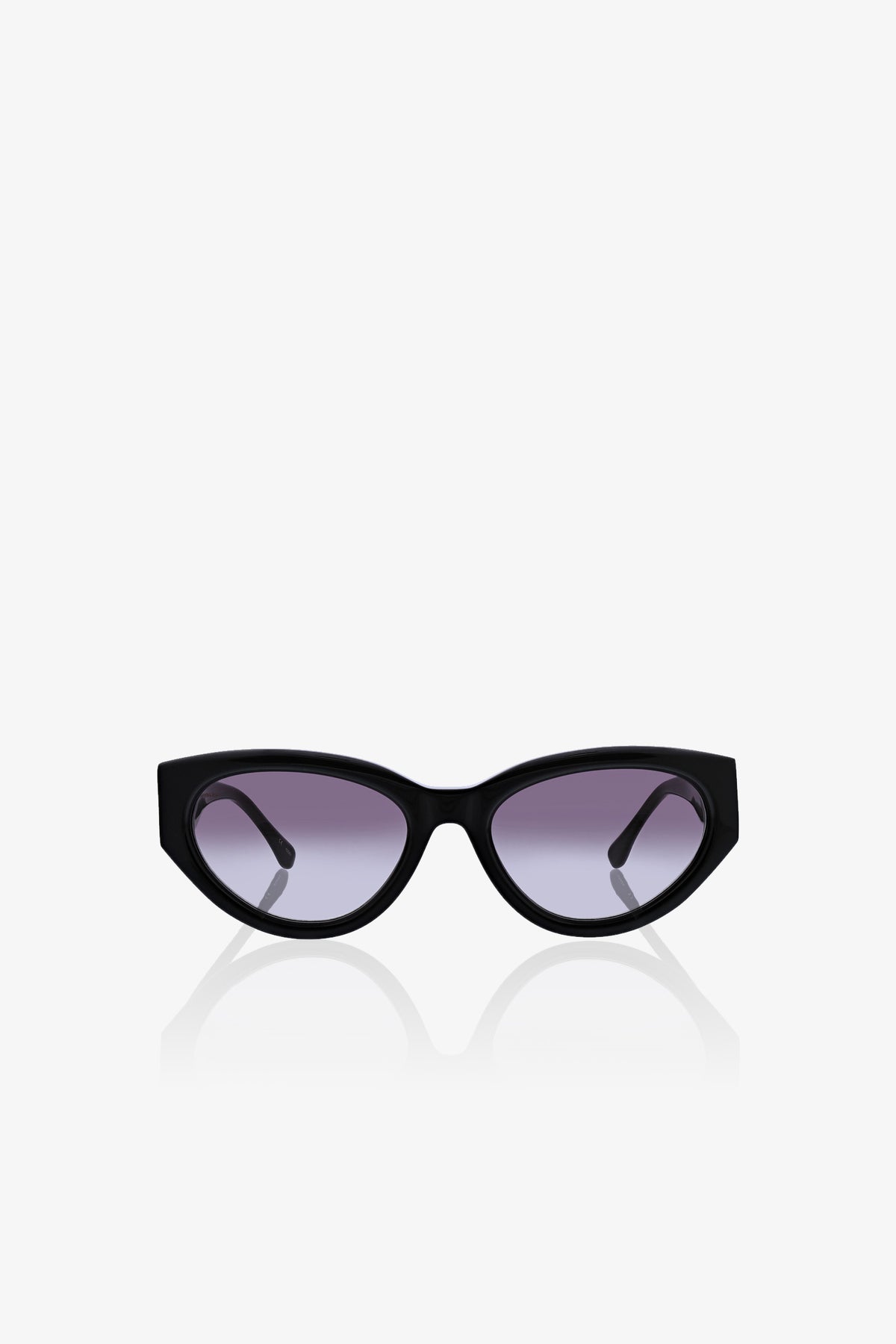 Boulders Sunglass in a black cat-eye style with dark tinted lenses, displayed on a white background.