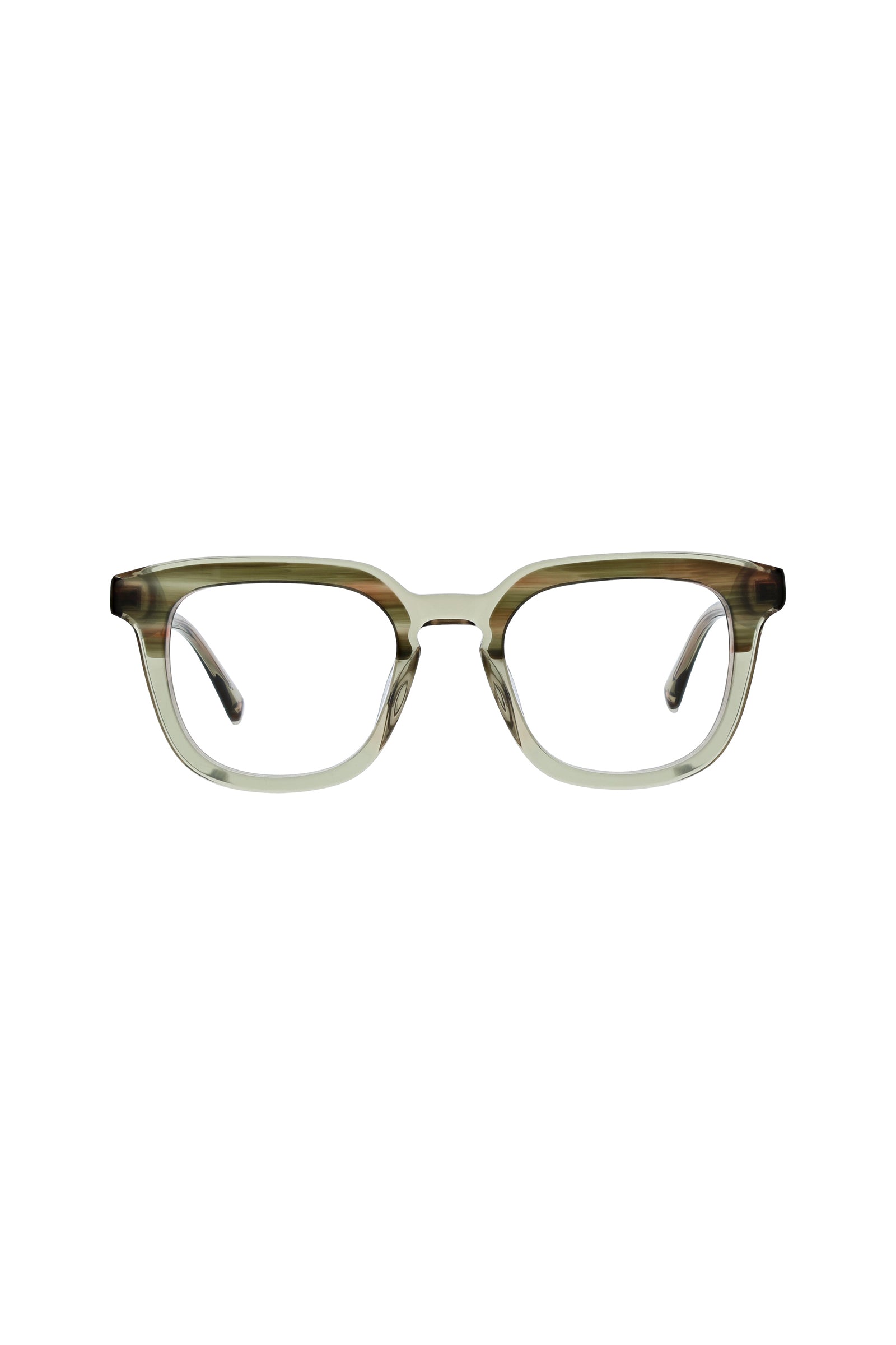 The Stanford Eyeglass features rectangular frames in translucent taupe, crafted from lightweight acetate and shown from the front against a white background.