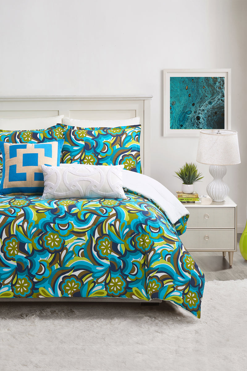 FALL FLORAL FULL/QUEEN 3-PIECE COMFORTER SET in BLUE