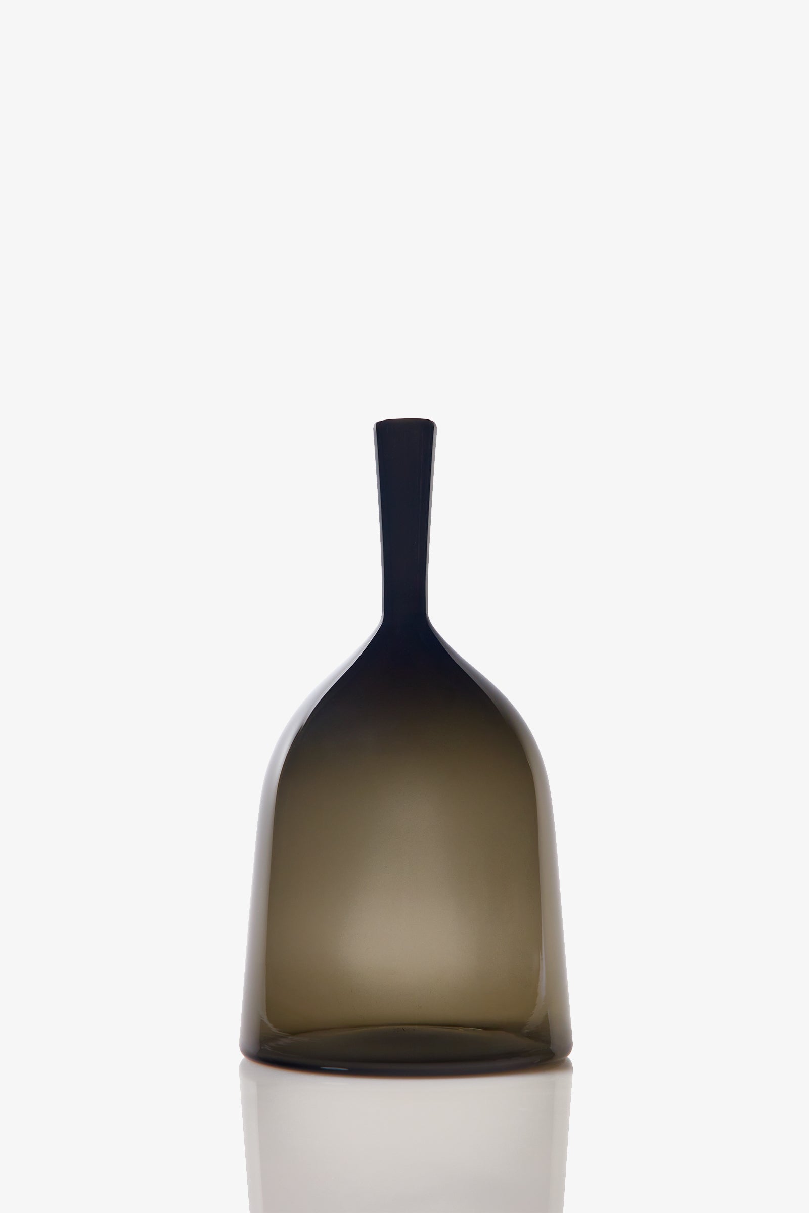 The Wide Angelic Bottle is a modern vase made of translucent brown glass featuring a rounded body and tall, narrow neck, set against a plain white background.
