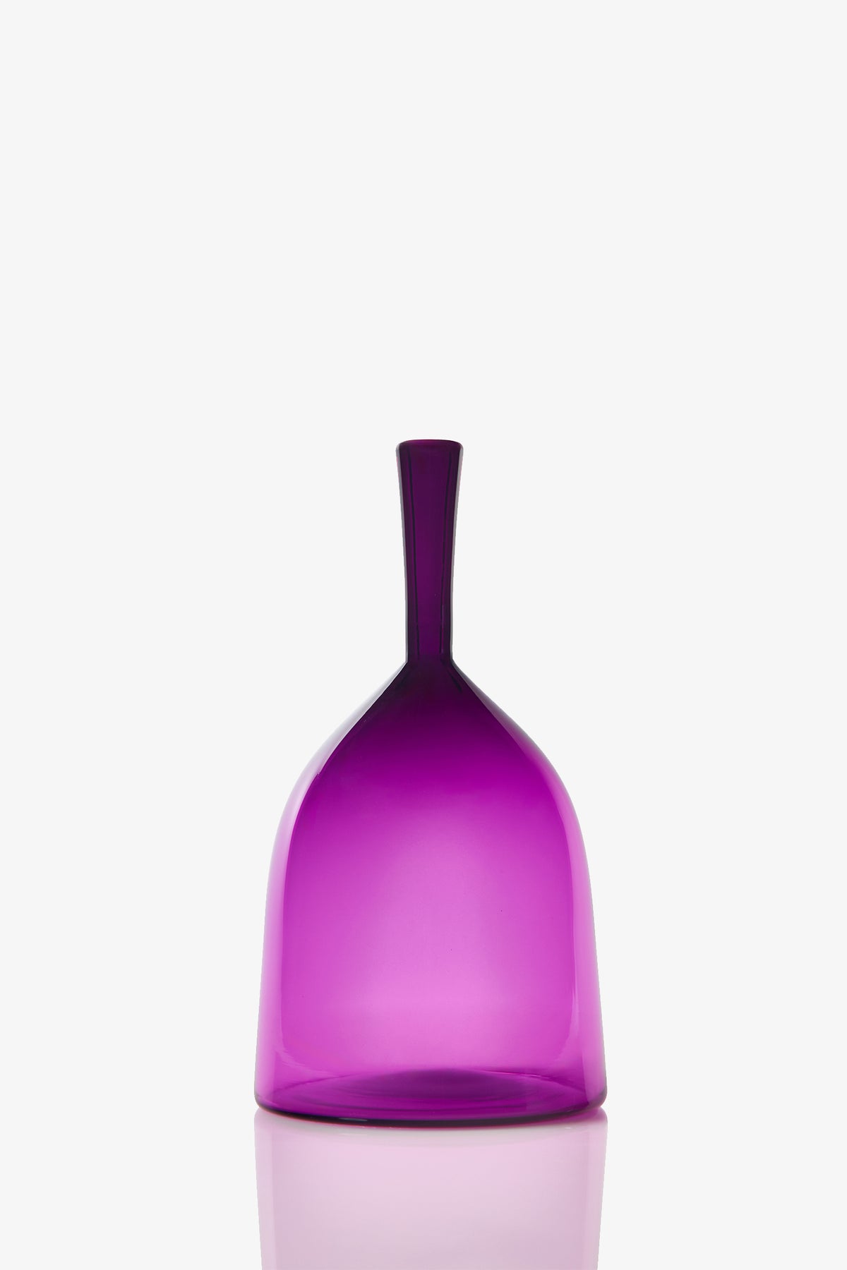 The Wide Angelic Bottle is a translucent purple glass piece with a wide, rounded base and narrow, upright neck, shown against a white background.
