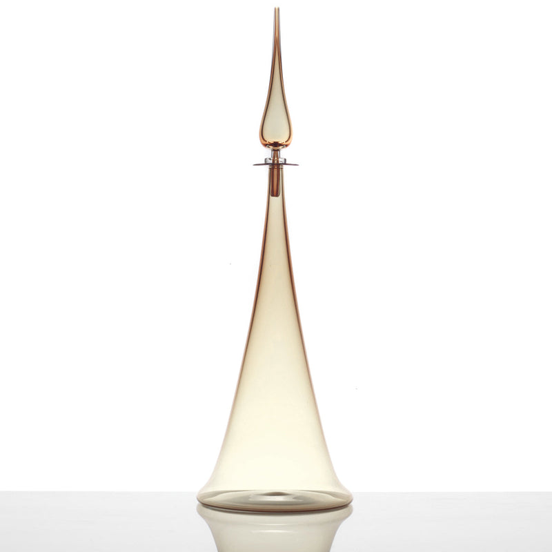 The Large Fluted Cone Decanter, featuring a tall, elegant silhouette with a long, slender neck and a pointed stopper, is displayed against a white background.