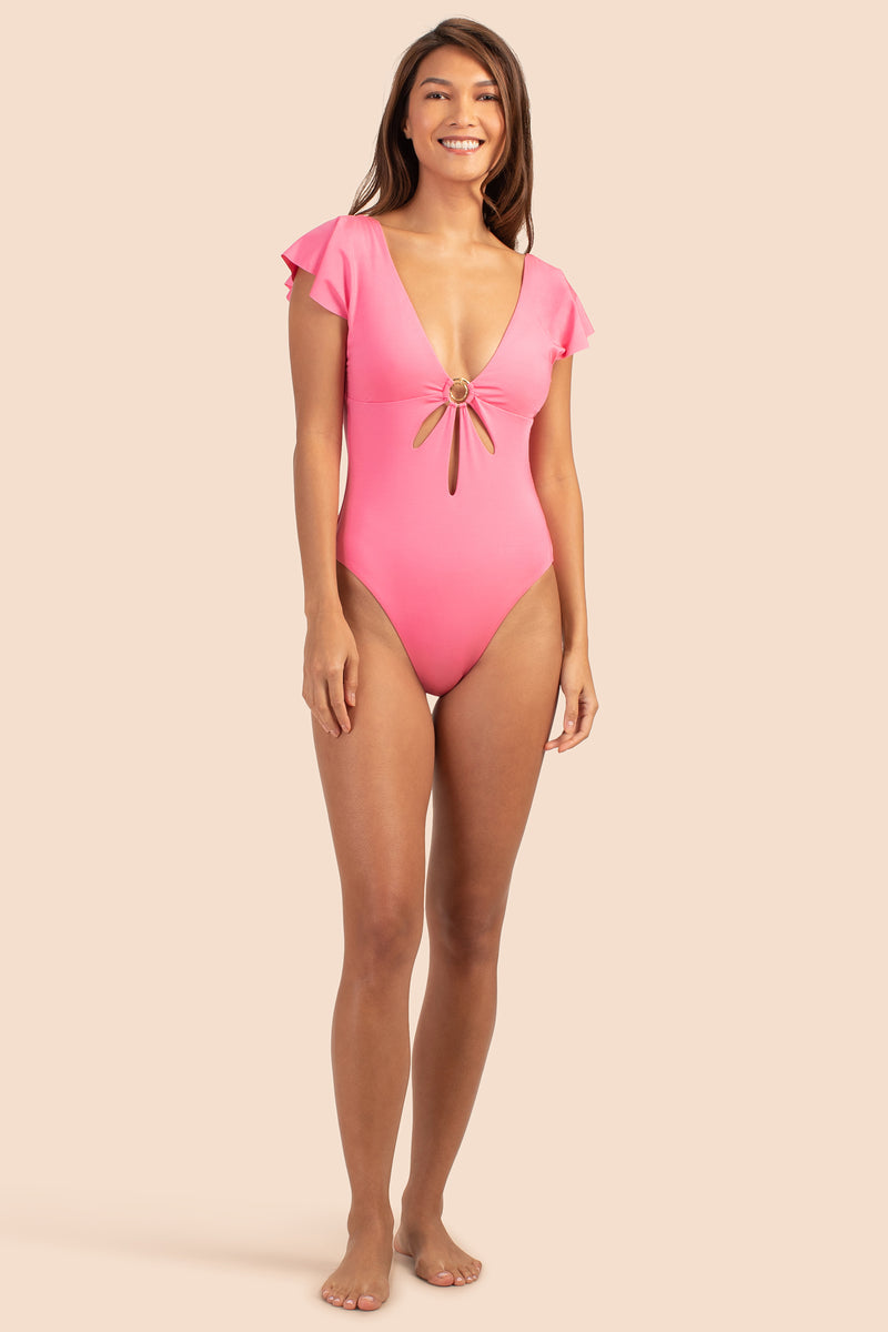 MONACO SOLIDS FLUTTER MAILLOT in GERANIUM PINK additional image 6