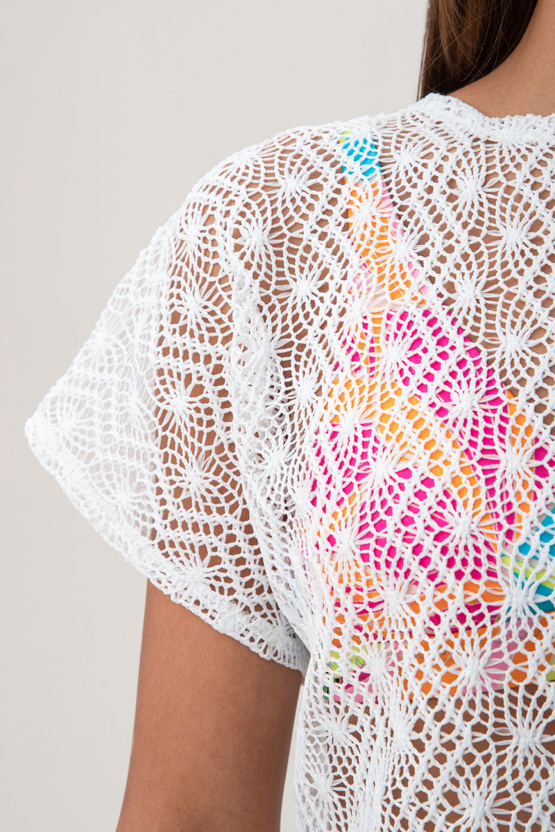WHIM CROCHET CROP SHIRT in WHITE additional image 15