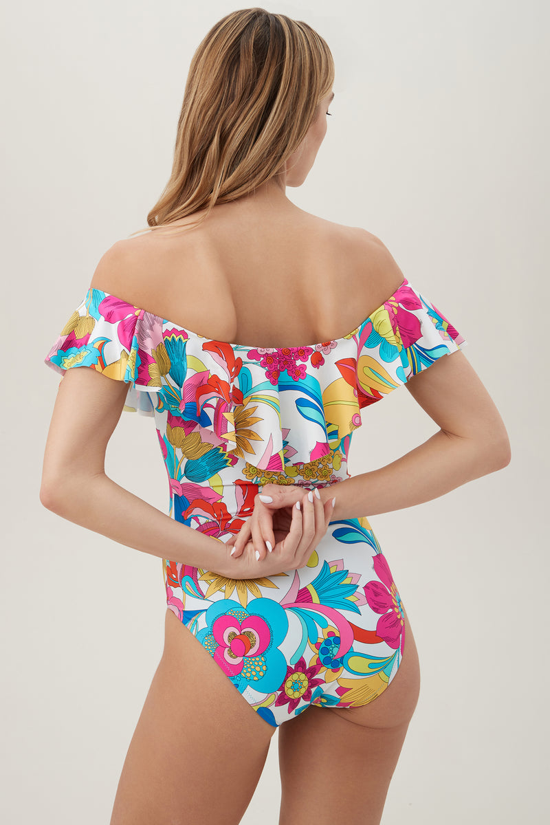 FONTAINE OFF THE SHOULDER RUFFLE ONE PIECE in MULTI additional image 1