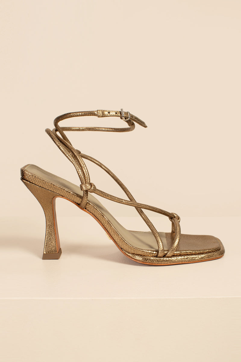 GIANE BRONZE GOLD STRAPPY OPEN TOE HEELED SANDAL in GOLD