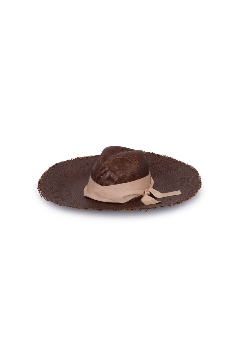 SENSI STUDIO PANAMA FRAYED HAT in CHOCOLATE BROWN