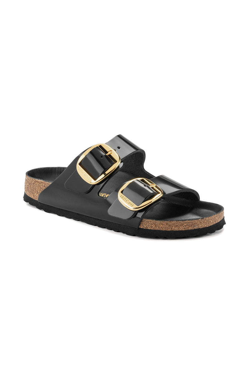 WOMEN'S ARIZONA BIG BUCKLE BLACK PATENT LEATHER SANDAL in BLACK