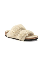 WOMEN'S ARIZONA TEDDY SHEARLING EGGSHELL BIG BUCKLE SANDAL in EGGSHELL