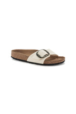 WOMEN'S MADRID VEGAN BIG BUCKLE CANVAS SLIDE SANDAL in EGGSHELL