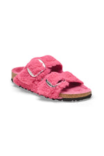 WOMEN'S ARIZONA TEDDY SHEARLING FUCHSIA BIG BUCKLE SANDAL in FUCHSIA