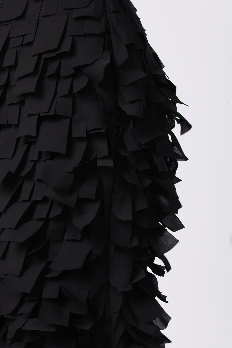 A close-up of the Dita Midi Pencil Skirt in Flutter Chiffon.