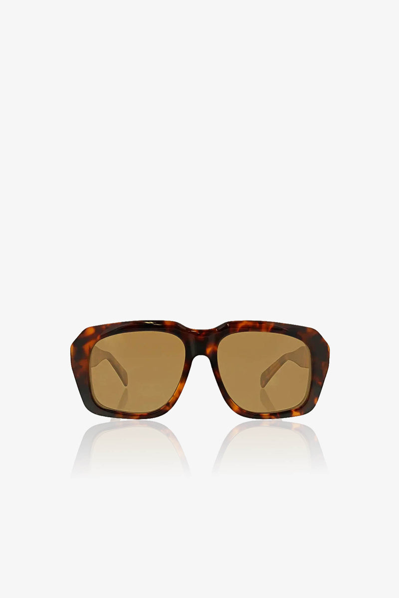 Andros Sunglass featuring rectangular tortoiseshell frames and brown lenses, displayed on a white background.