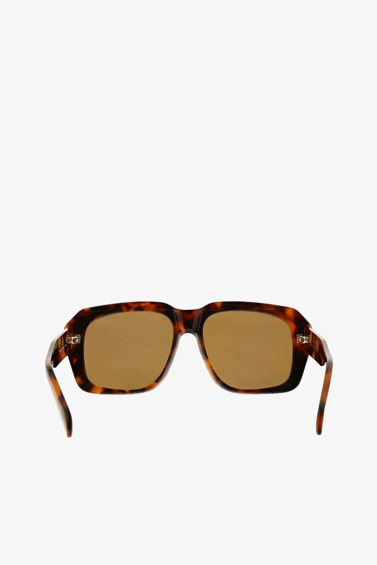 Andros Sunglass: Rectangular tortoiseshell frames with brown lenses, displayed on a plain white background. The arms of the sunglasses are gently angled outward.