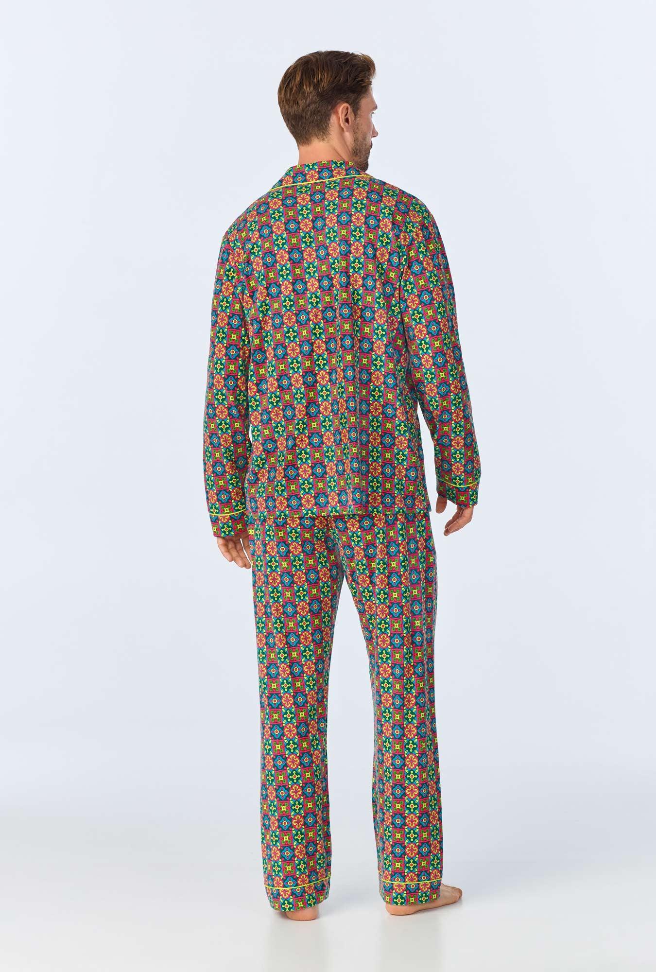Pretty Tiles Men's Long Sleeve Long Pant Jersey PJ Set