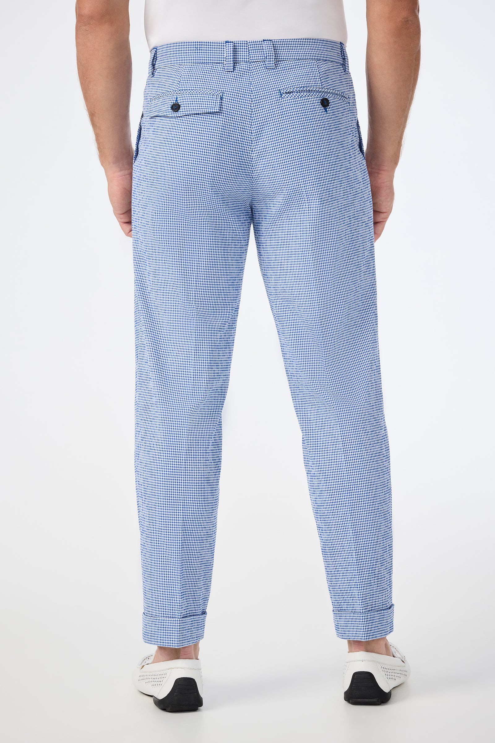 Beale Pleated Trouser - Ocean Gingham