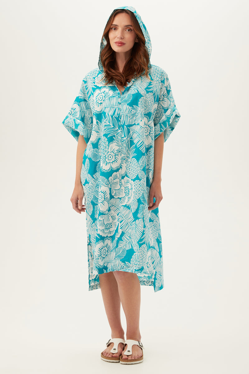 ROBLES CAFTAN in TILE BLUE/WHITEWASH