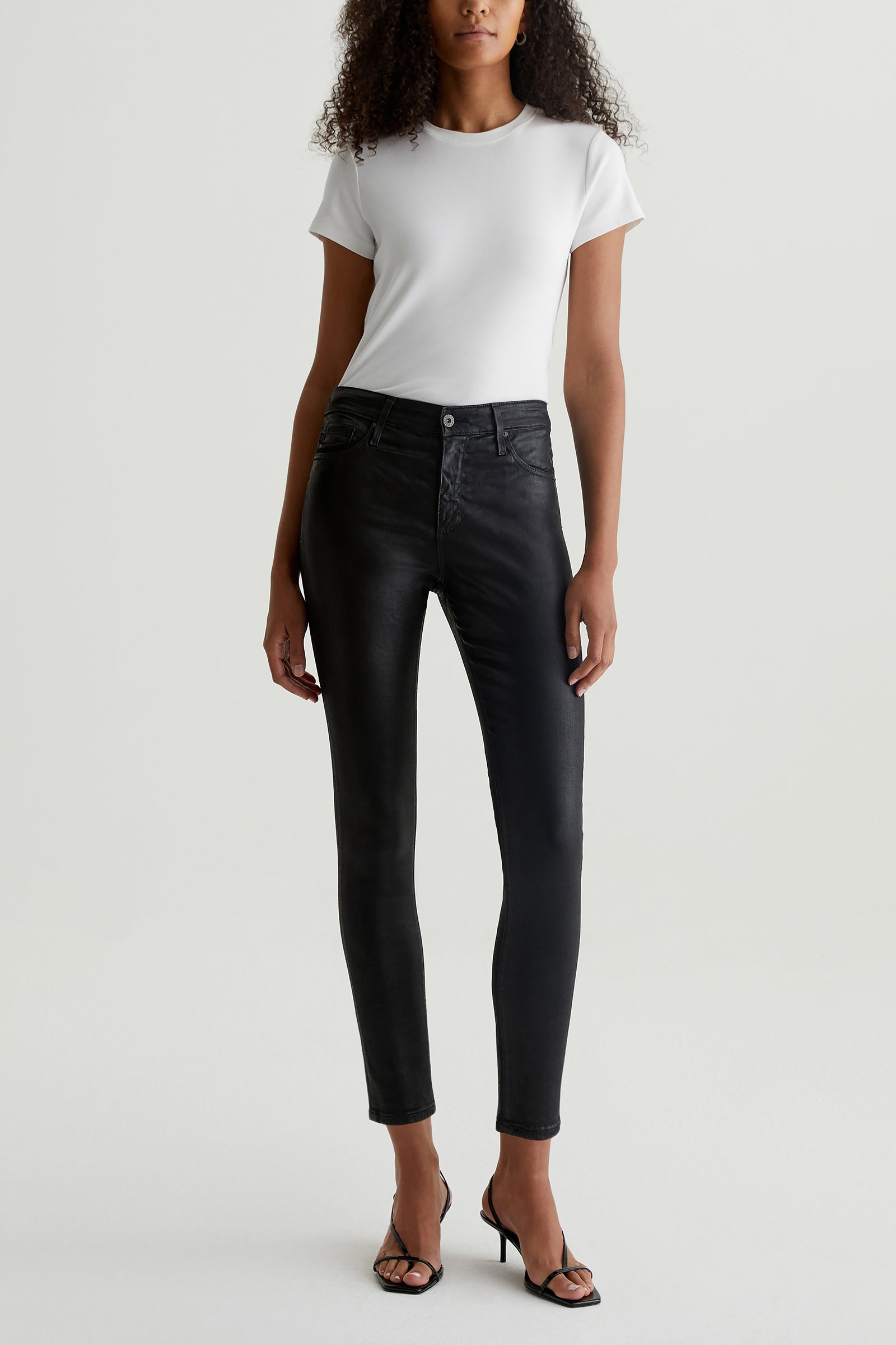 AG Women's Farrah Black Coated Denim Skinny Jean