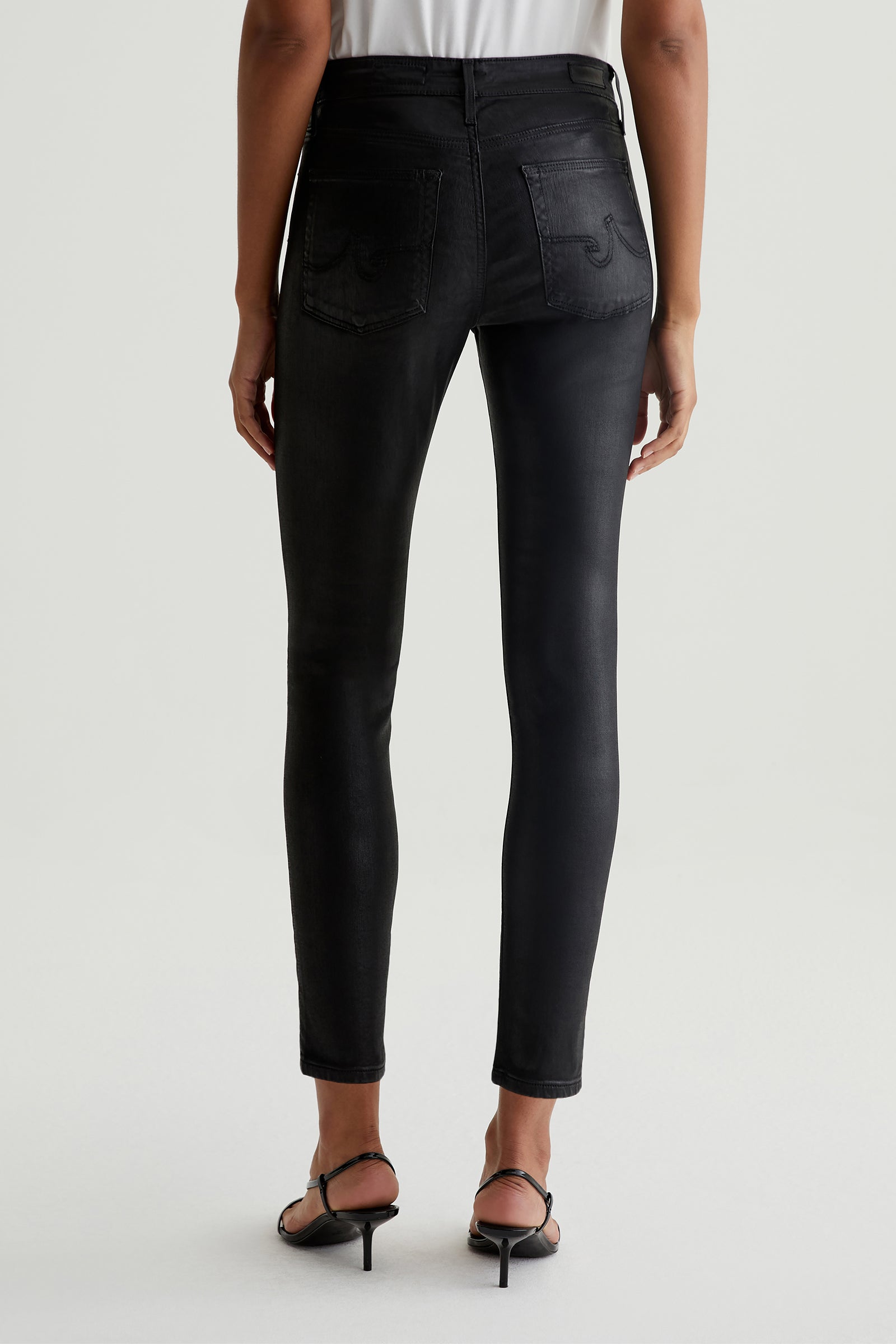 AG Women's Farrah Black Coated Denim Skinny Jean
