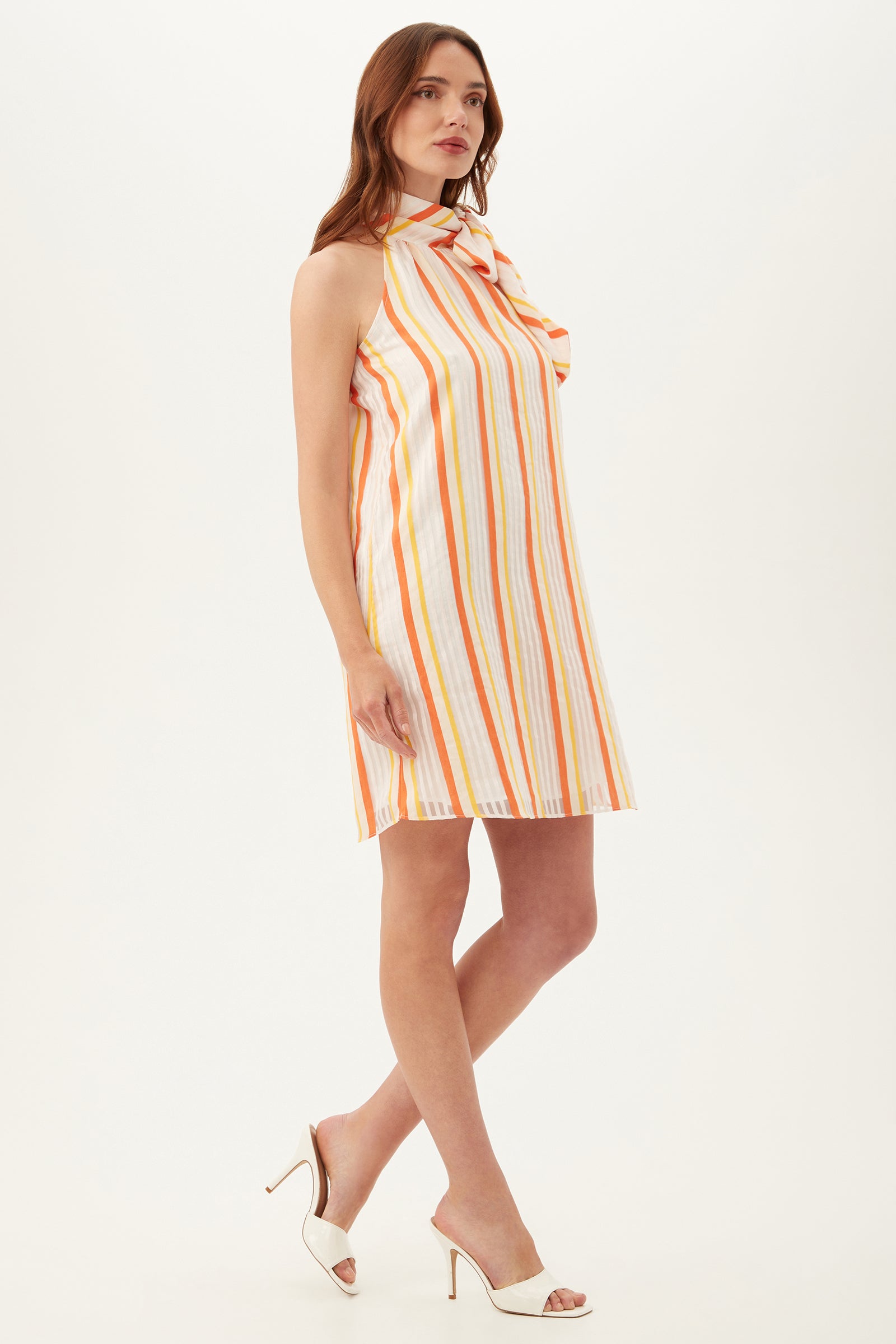 Trina Turk Global Silk Stripe Mini Dress in Orange