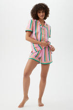 PINEAPPLE STRIPE BOXER SHORT SLEEVE PJ SET in MULTI additional image 4