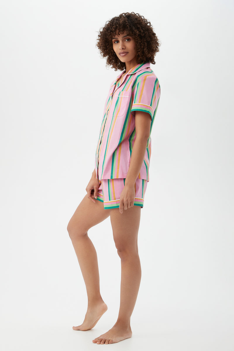 PINEAPPLE STRIPE BOXER SHORT SLEEVE PJ SET in MULTI additional image 2