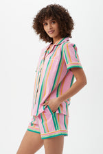 PINEAPPLE STRIPE WOMEN'S SHORT SLEEVE SHORTY COTTON PJ SET in MULTI additional image 3