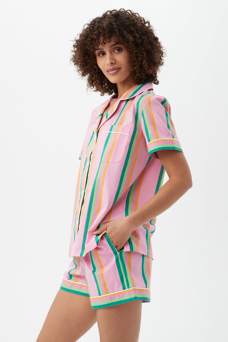 PINEAPPLE STRIPE BOXER SHORT SLEEVE PJ SET in MULTI additional image 3