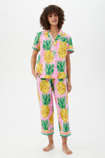 PINEAPPLE WOMEN'S SHORT SLEEVE CROPPED COTTON PJ SET in MULTI additional image 1