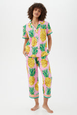 PINEAPPLE WOMEN'S SHORT SLEEVE CROPPED COTTON PJ SET in MULTI additional image 4