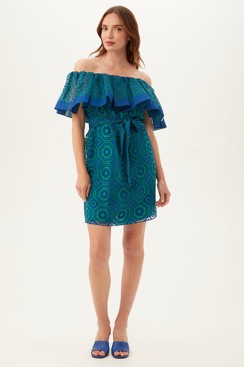 FLOWERY 2 DRESS in MAJORELLE BLUE/ZELLIGE GREEN additional image 3