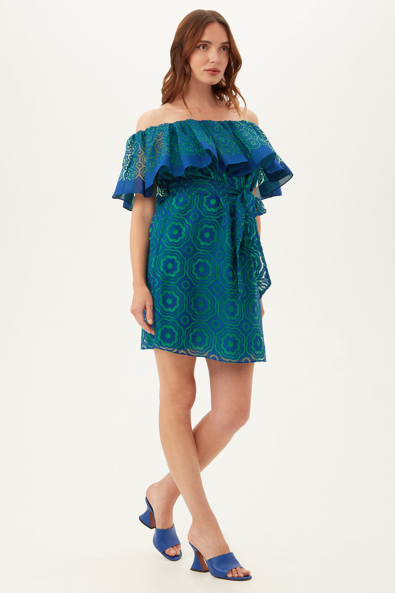 FLOWERY 2 DRESS in MAJORELLE BLUE/ZELLIGE GREEN additional image 2