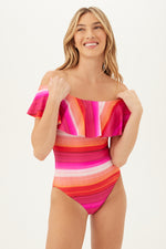 SOLSTICE OFF-THE-SHOULDER RUFFLE ONE-PIECE SWIMSUIT in MULTI