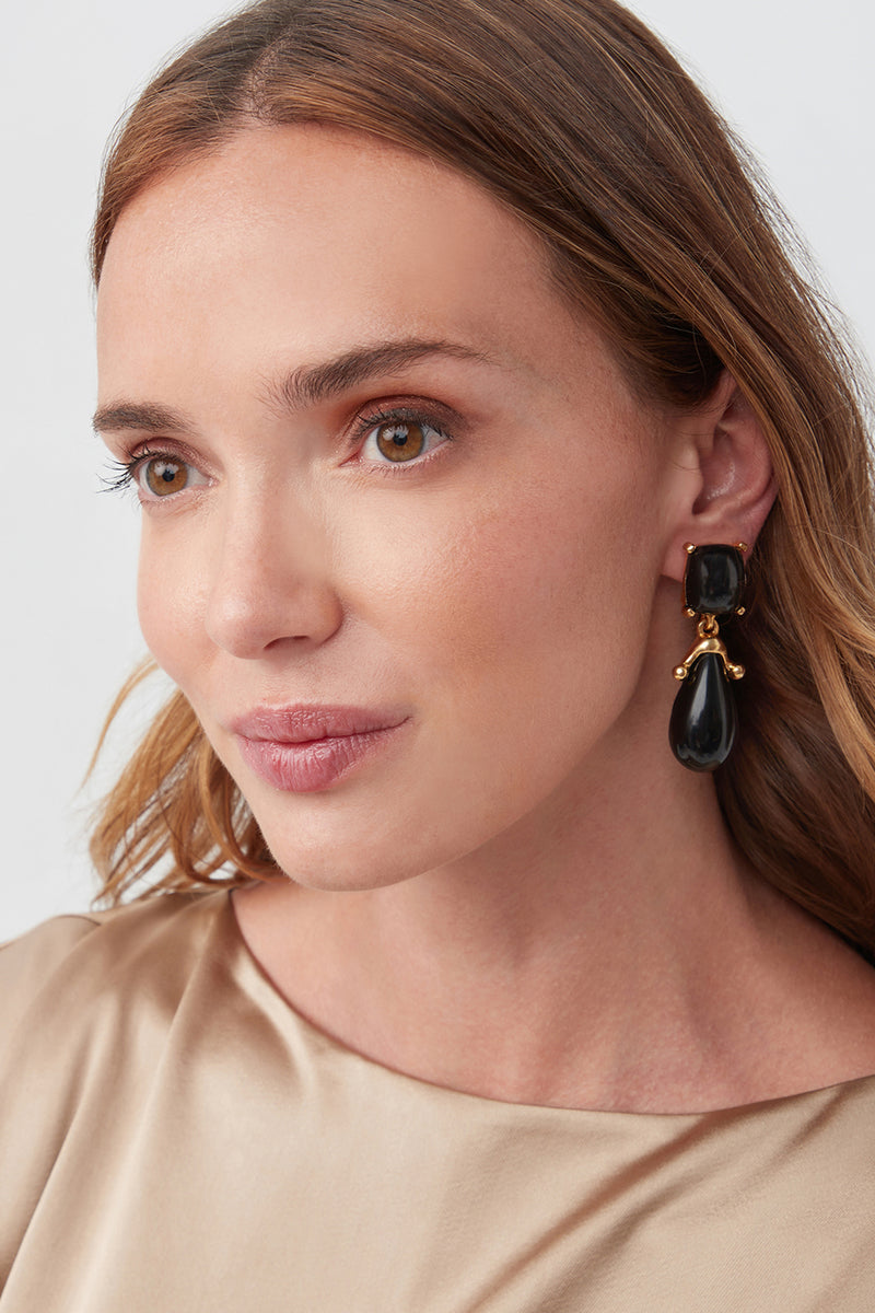 KJL BLACK SQUARE TOP DROP POST EARRING in BLACK