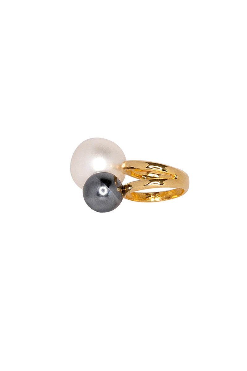 KJL WHITE & GRAY DOUBLE PEARL RING in GREY/WHITE additional image 2