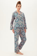 DIAMOND GEO LONG SLEEVE LONG PANT COTTON PJ SET in MULTI