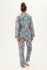 DIAMOND GEO LONG SLEEVE LONG PANT COTTON PJ SET in MULTI additional image 1