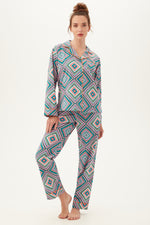 DIAMOND GEO LONG SLEEVE LONG PANT COTTON PJ SET in MULTI additional image 2