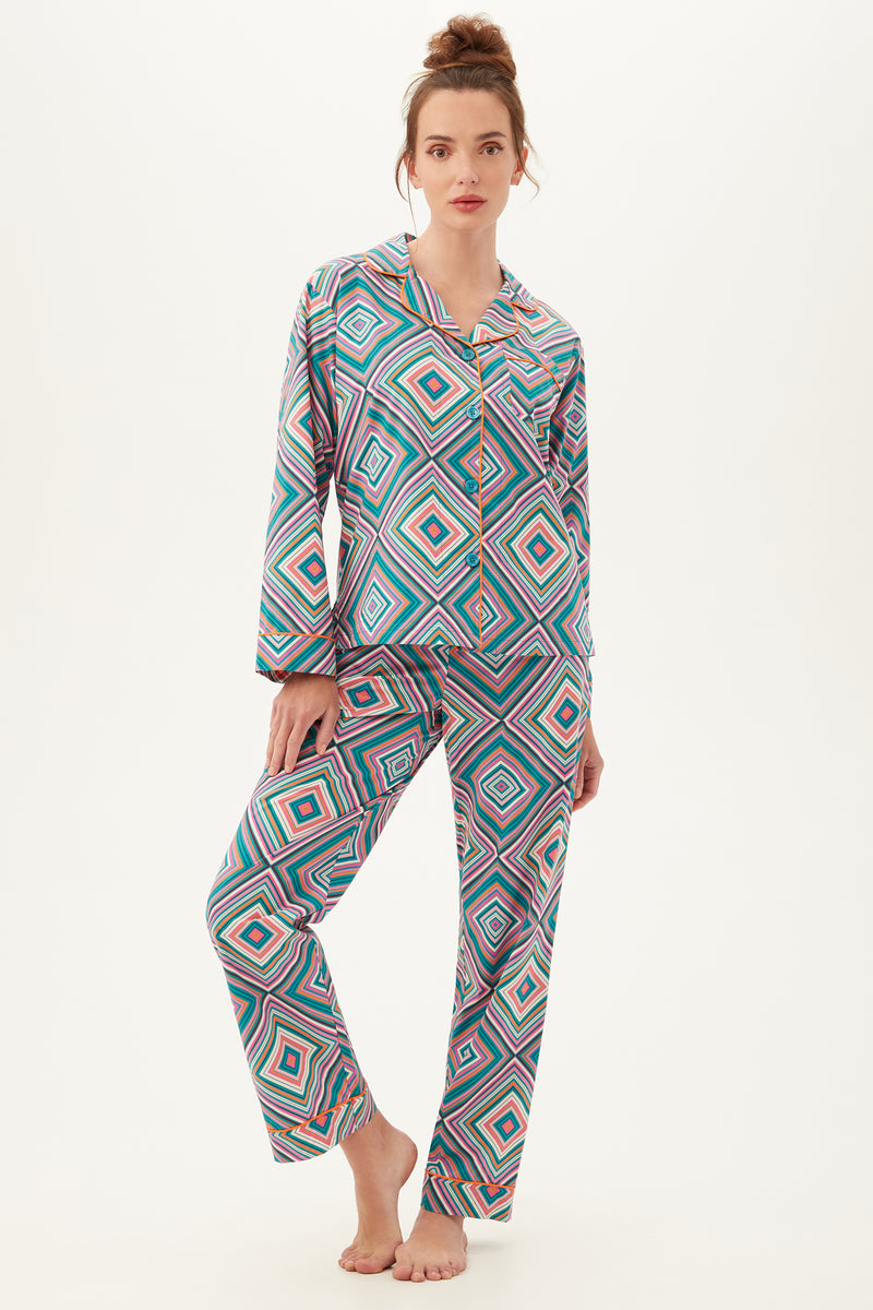 DIAMOND GEO LONG SLEEVE LONG PANT COTTON PJ SET in MULTI additional image 2