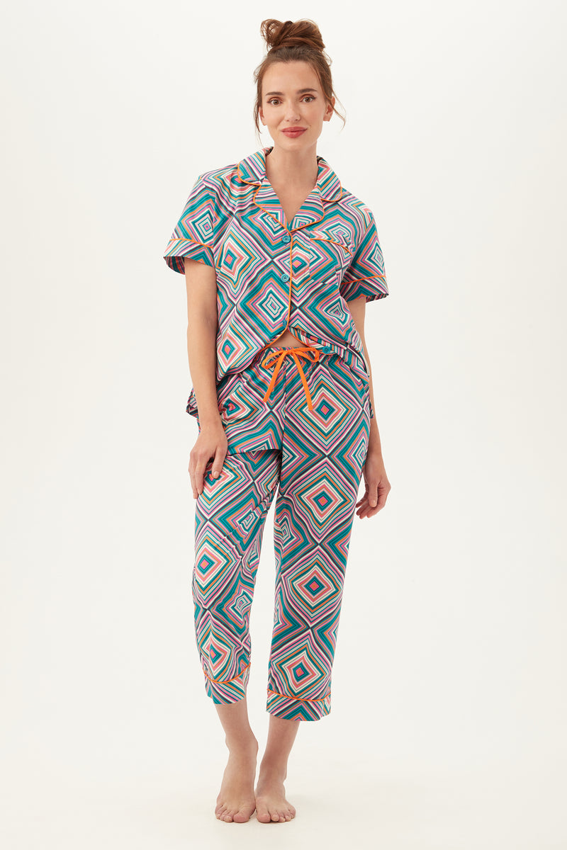 DIAMOND GEO SHORT SLEEVE CROPPED PJ SET in MULTI additional image 2