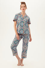 DIAMOND GEO SHORT SLEEVE CROPPED PJ SET in MULTI