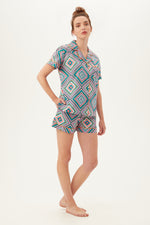 DIAMOND GEO WOMEN'S SHORT SLEEVE SHORTY JERSEY PJ SET in MULTI additional image 3