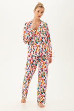 DANCING DOTS  WOMEN'S LONG SLEEVE LONG PANT JERSEY PJ SET in MULTI