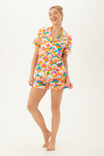 RAINBOW CLOUD WOMEN'S SHORT SLEEVE SHORTY JERSEY PJ SET in MULTI