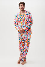 DANCING DOTS MEN'S LONG SLEEVE LONG PANT JERSEY PJ SET in MULTI